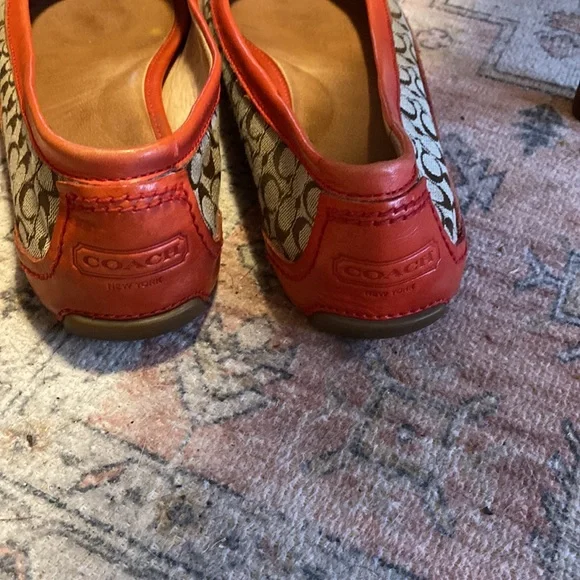 COACH Signature & Orange Leather Trim Bow Flat Slip On Shoe - Picture 7 of 8